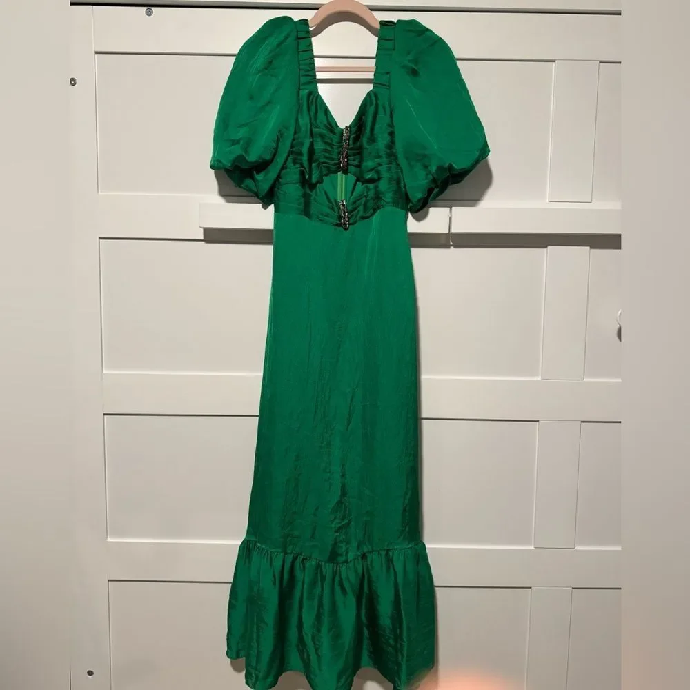 Sandro Falbala Embellished Cutout Green Midi Dress Size 36 NWT Retail $580 - Picture 4 of 11